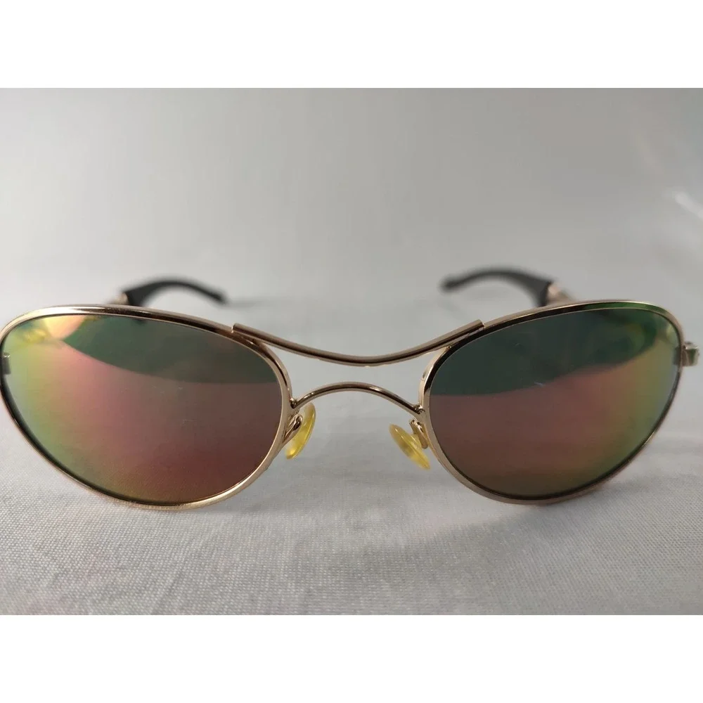 BrandX Part Fifteen Gold Mirror Wrap Sunglasses Worn Spring Hinge AS-IS‎
